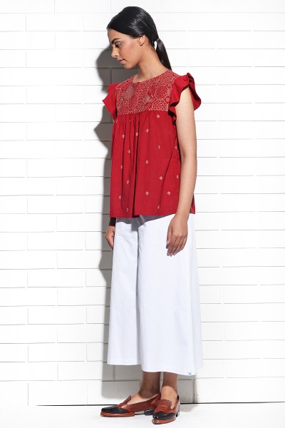 Muqarna Embroidered Top With Ruffled Sleeves